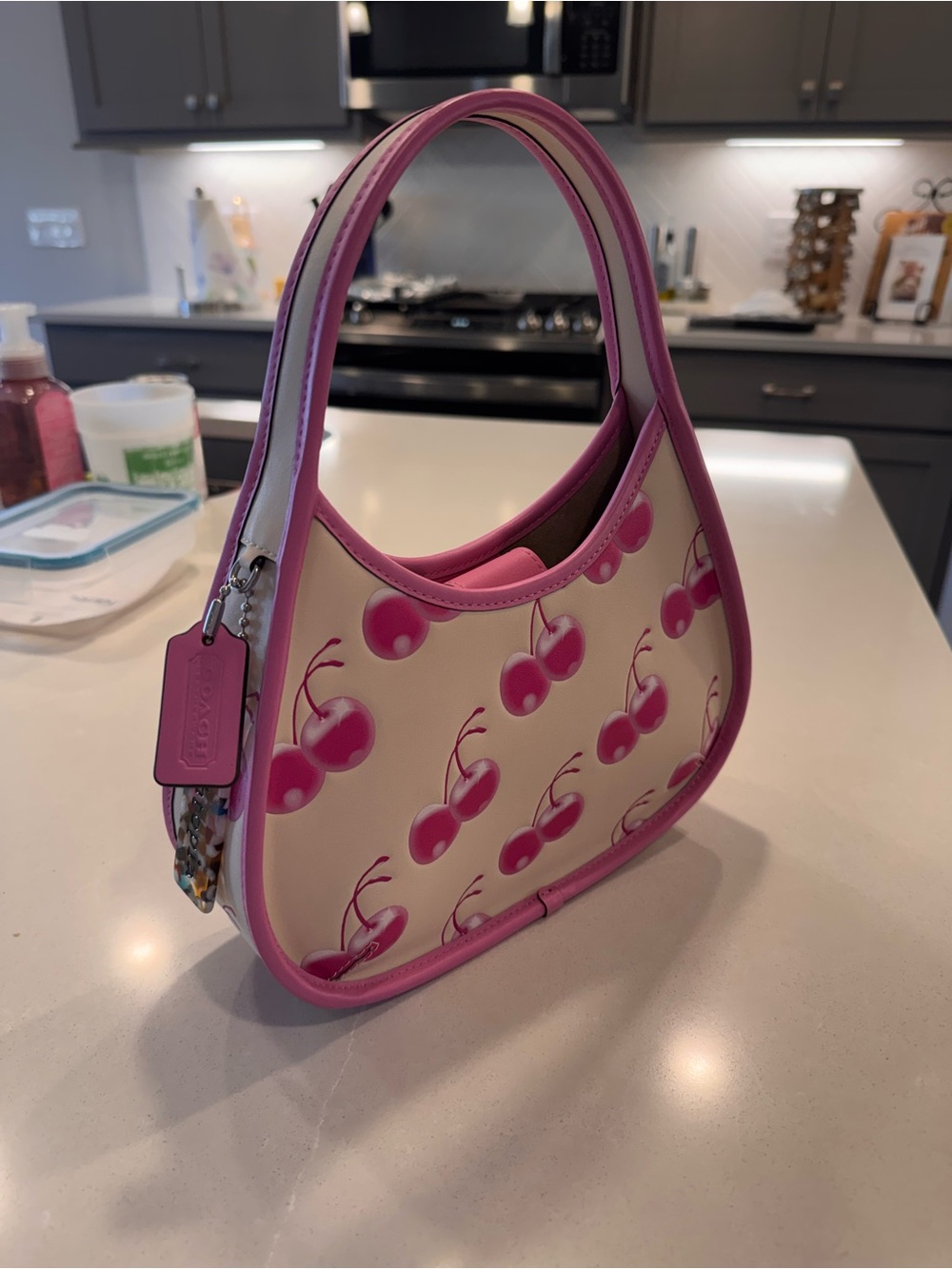 Coach Pink and Cream Cherry-Print Shoulder Bag